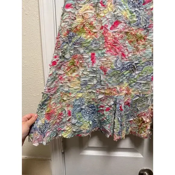 Y2K SNO SKINS Textured Crinkle Abstract Flare Hem A-line Midi Skirt Size Large - Picture 4 of 8